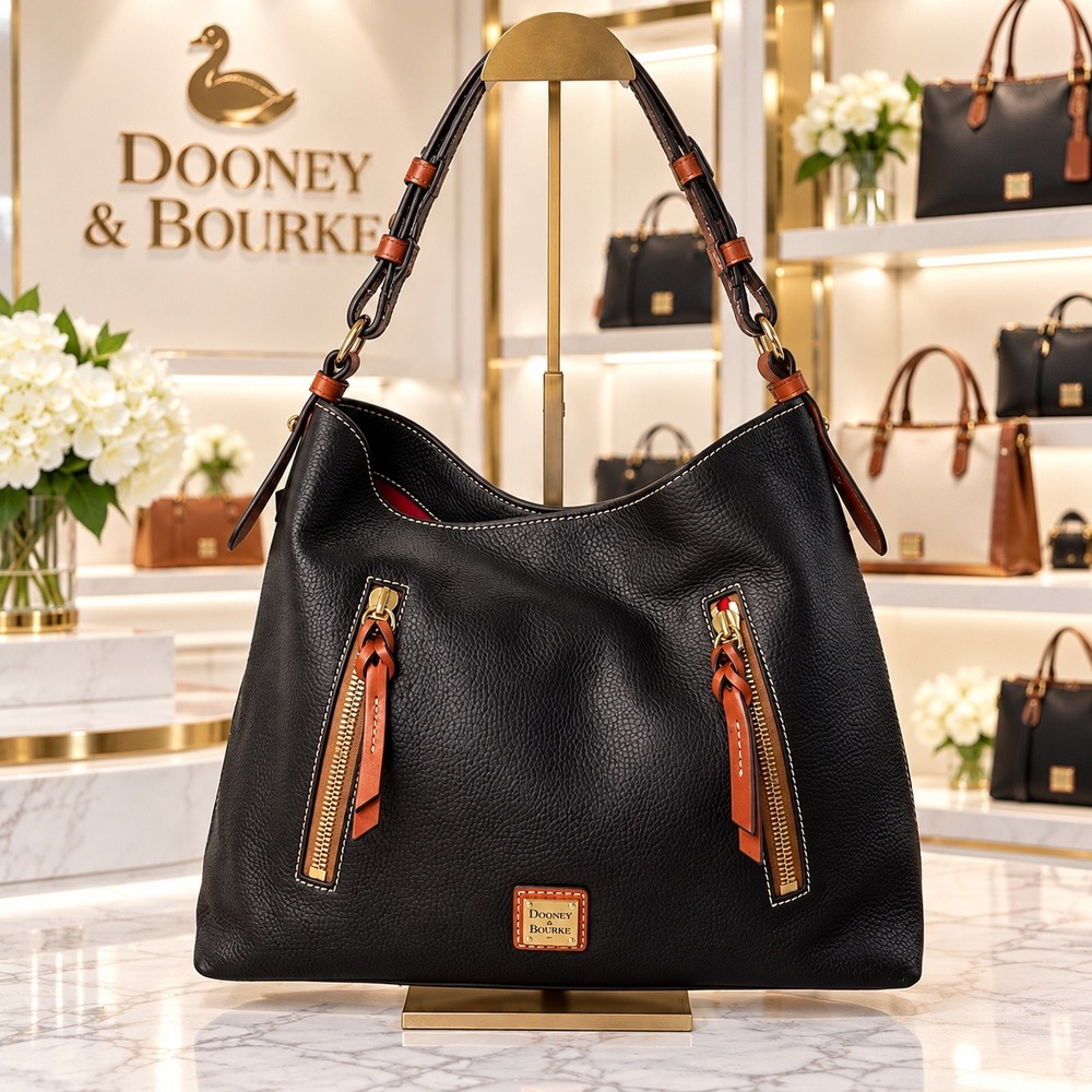 Dooney & Bourke Cooper Hobo Bag Black Pebble Grain Leather Shoulder Bag NEW